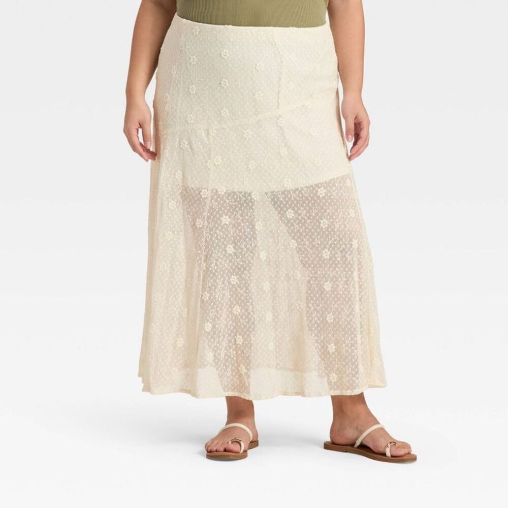 Women's Lace Maxi A-Line Skirt - Universal Thread Cream XXL